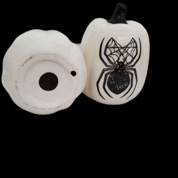 Two White Halloween-Themed Pumpking Decorations-Ceramic - Picture 5 of 6